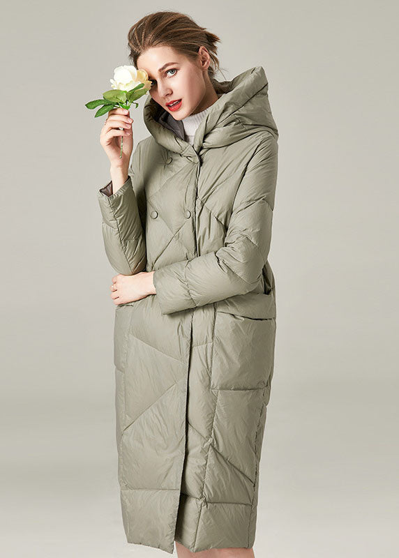 Organic Green Hooded Pockets Button Warm Duck Down Canada Goose Jacket Winter - Down Jackets - DYAVOR®