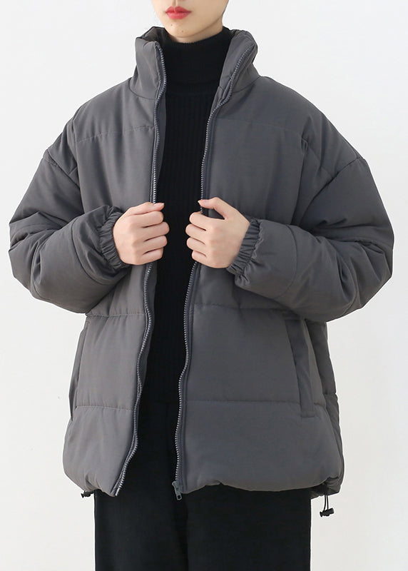 Organic Grey Stand Collar Zippered Thick Parka Winter - Down Jackets - DYAVOR®