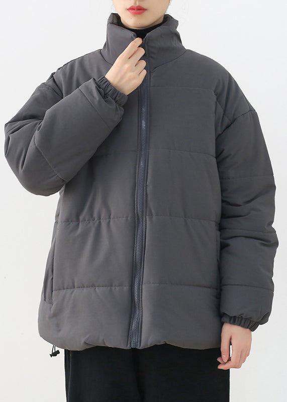 Organic Grey Stand Collar Zippered Thick Parka Winter - Down Jackets - DYAVOR®