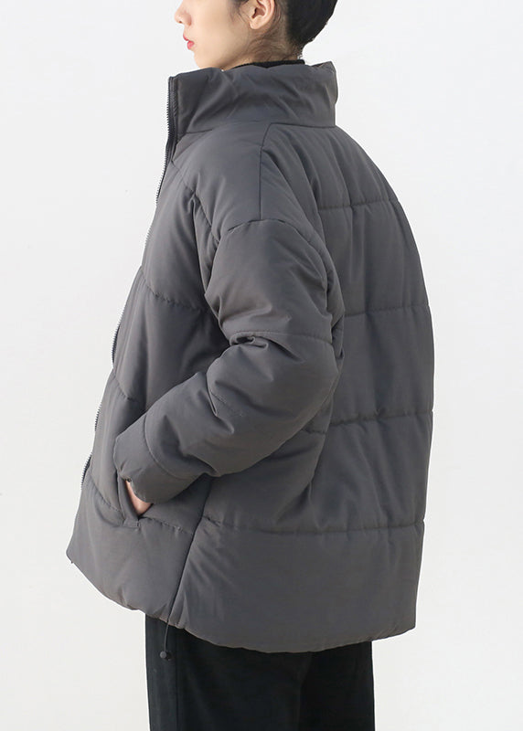 Organic Grey Stand Collar Zippered Thick Parka Winter - Down Jackets - DYAVOR®