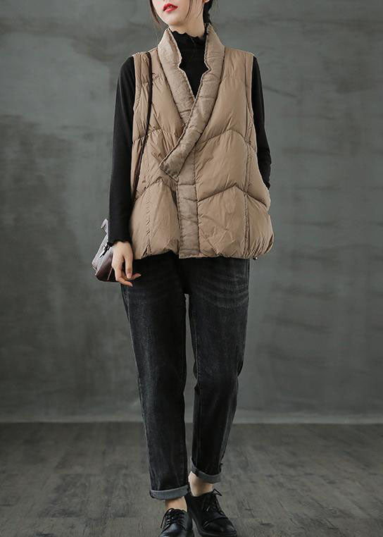 Organic Khaki Pockets Loose Casual Winter Puffer Vest - vests - DYAVOR®