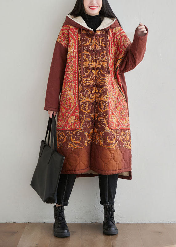 Oriental Red Hooded Embroideried Warm Fleece Fine Cotton Filled coats Winter - Down Jackets - DYAVOR®