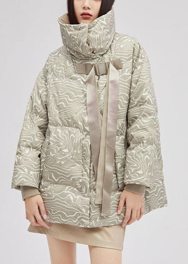 Original Design Beige Peter Pan Collar Oversized Print Duck Down Puffers Jackets Winter - Down Jackets - DYAVOR®