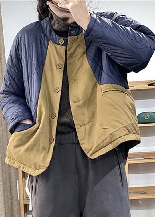 Original Design Blue Oversized Pocket Patchwork Fine Cotton Filled Parka Winter - Down Jackets - DYAVOR®