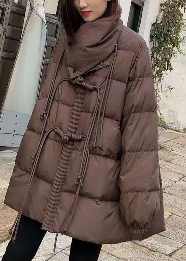 Original Design Chocolate Scarf Collar Oriental Button Duck Down Winter Coats - Down Jackets - DYAVOR®