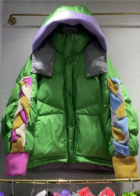 Original Design Green Hooded Patchwork Duck Down Down Coat Winter - Down Jackets - DYAVOR®