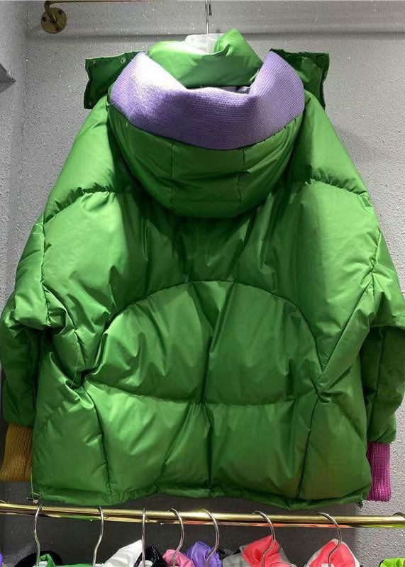 Original Design Green Hooded Patchwork Duck Down Down Coat Winter - Down Jackets - DYAVOR®