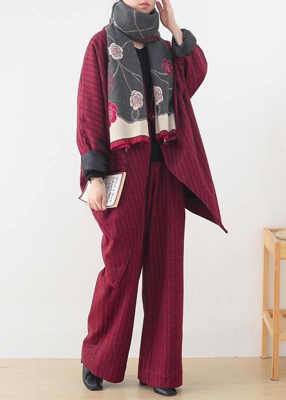 Original design red woolen suit female cocoon-shaped irregular mid-length coat autumn and winter - Trench coats - DYAVOR®
