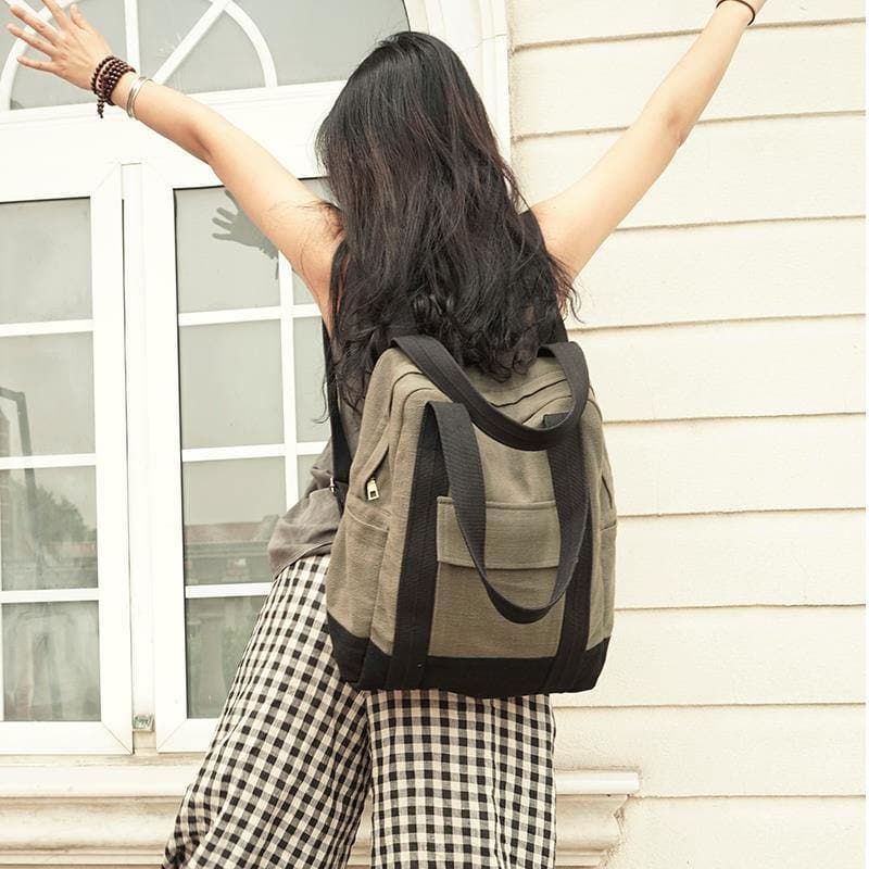 Original stitching single shoulder backpack dual-use canvas bag big bag - - DYAVOR®