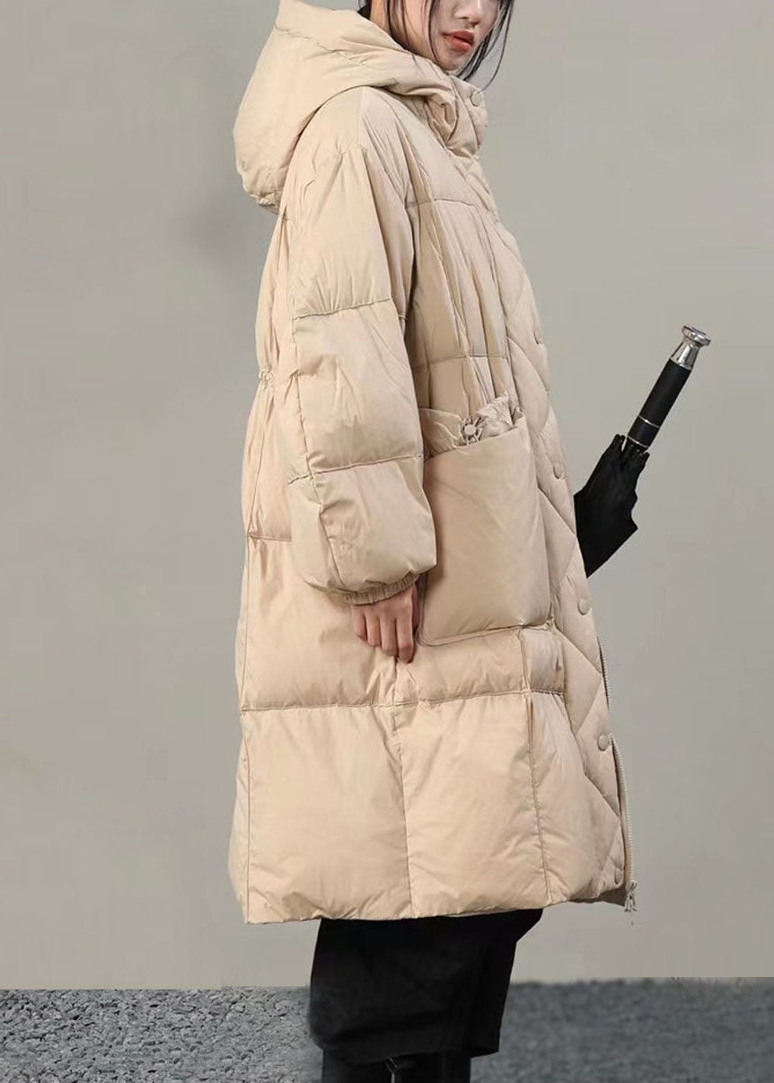 Plus Size Beige Hooded Solid Pockets Duck Down Winter Coats - Down Jackets - DYAVOR®