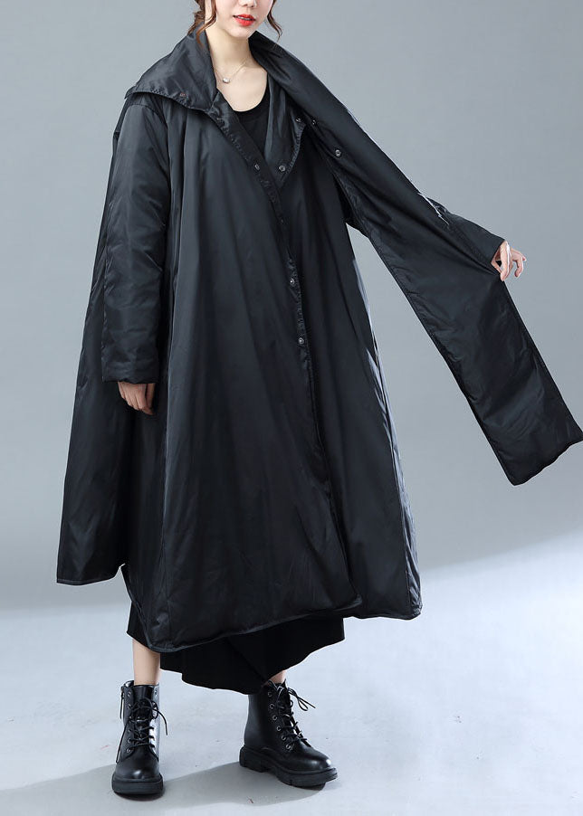 Plus Size Black Asymmetrical Scarf Duck Down Puffer Jacket Winter - Down Jackets - DYAVOR®
