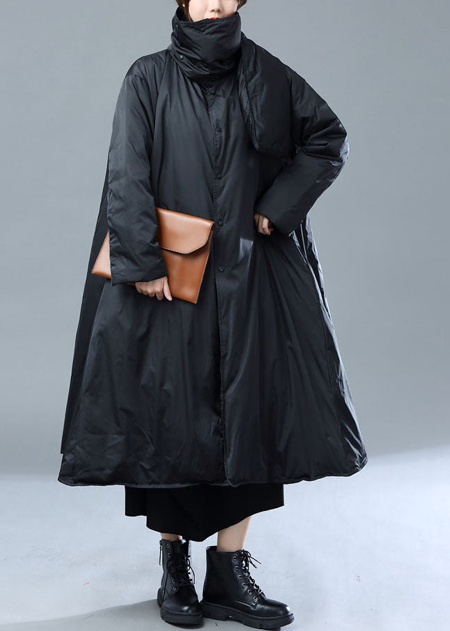 Plus Size Black Asymmetrical Scarf Duck Down Puffer Jacket Winter - Down Jackets - DYAVOR®