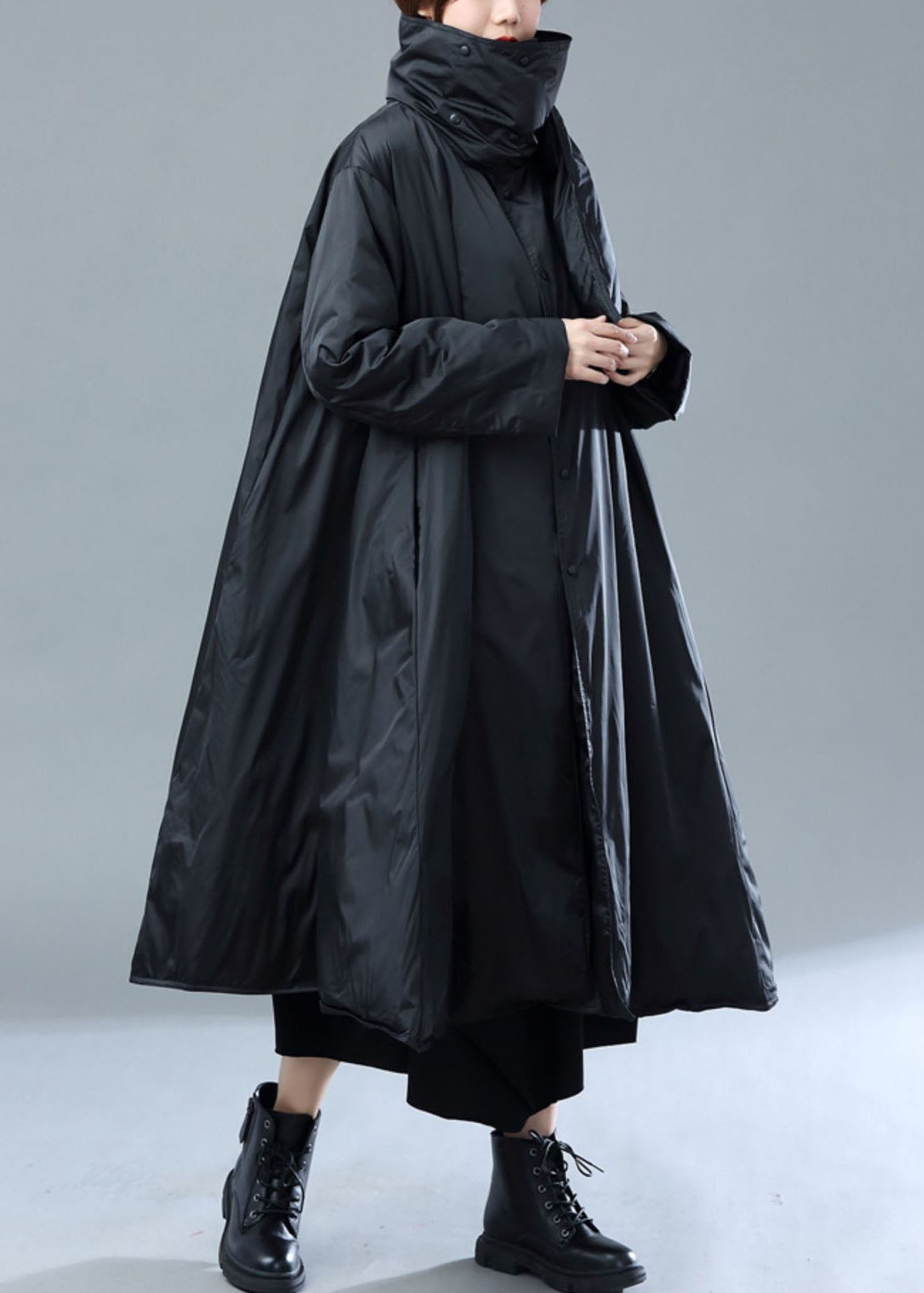 Plus Size Black Asymmetrical Scarf Duck Down Puffer Jacket Winter - Down Jackets - DYAVOR®
