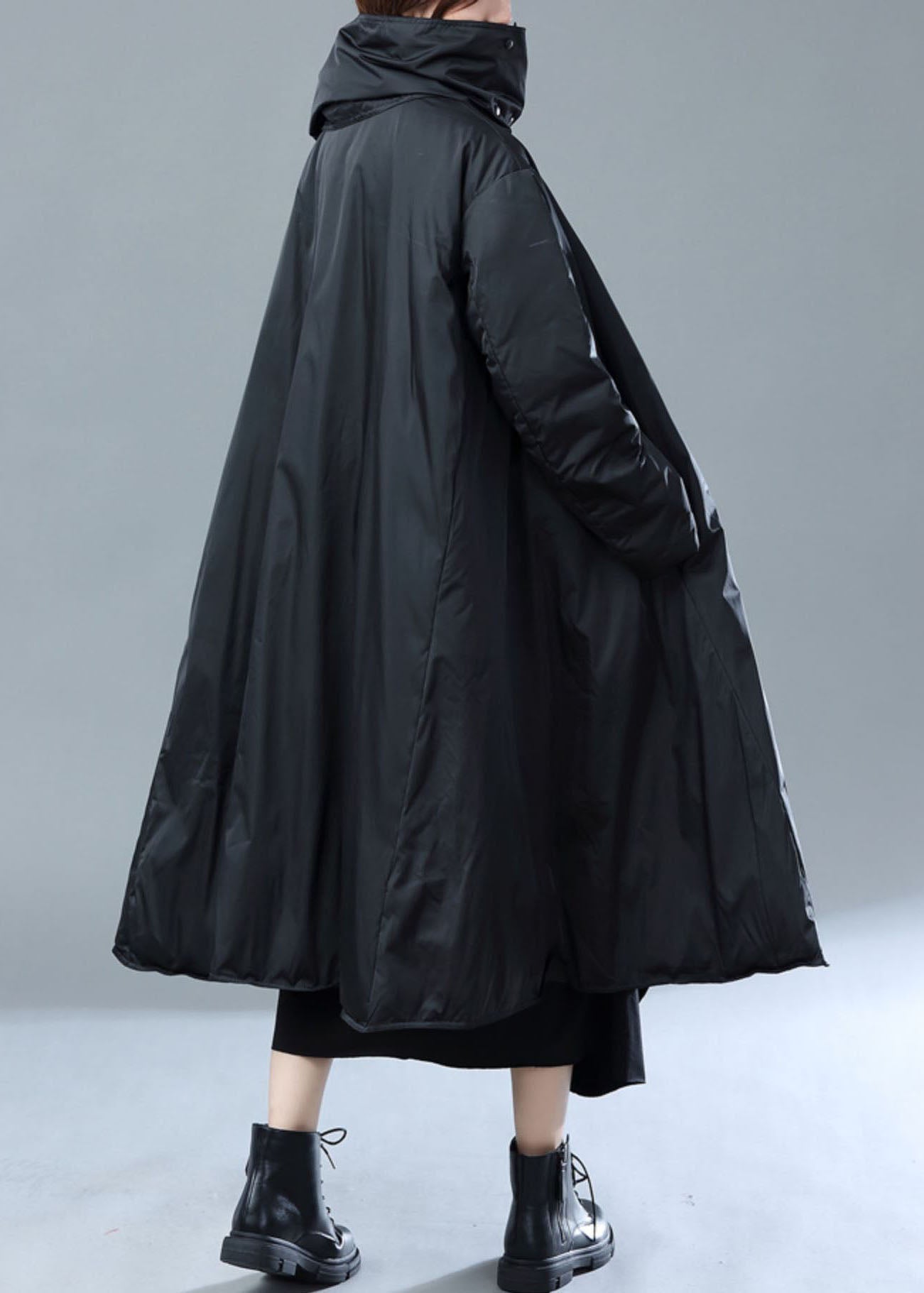 Plus Size Black Asymmetrical Scarf Duck Down Puffer Jacket Winter - Down Jackets - DYAVOR®