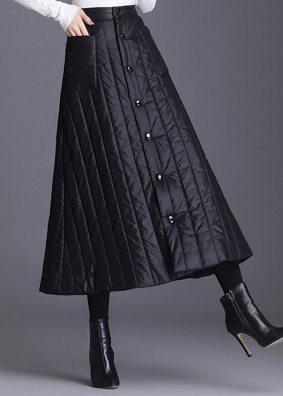 Plus Size Black Button Pockets Fine Cotton Filled Skirts Winter - Skirts - DYAVOR®