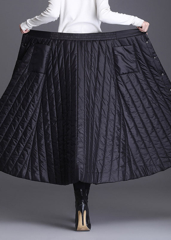Plus Size Black Button Pockets Fine Cotton Filled Skirts Winter - Skirts - DYAVOR®