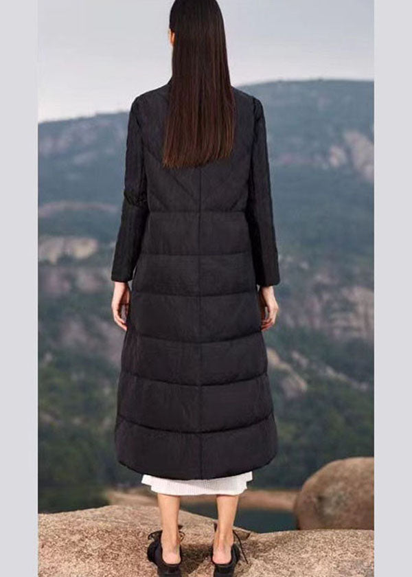 Plus Size Black Embroideried Tie Waist Duck Down Puffer Coat Winter - Down Jackets - DYAVOR®