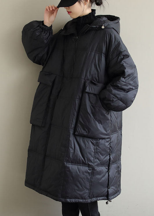 Plus Size Black Hooded Fine Cotton Filled Winter Coat - Down Jackets - DYAVOR®