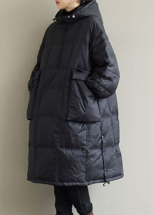Plus Size Black Hooded Fine Cotton Filled Winter Coat - Down Jackets - DYAVOR®