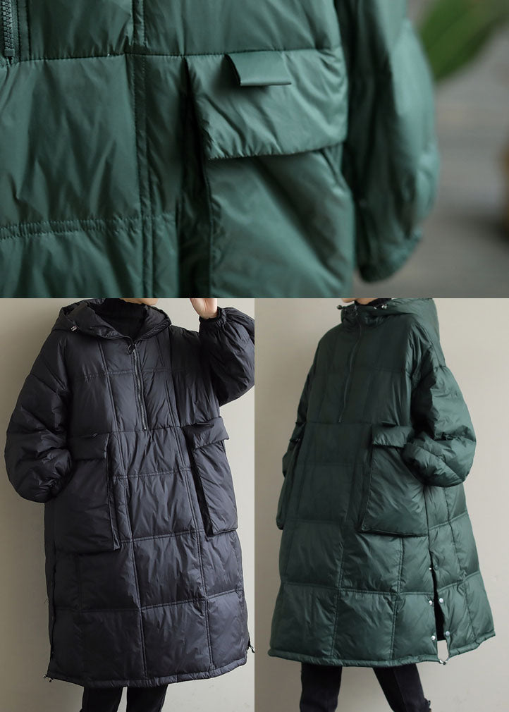 Plus Size Black Hooded Fine Cotton Filled Winter Coat - Down Jackets - DYAVOR®