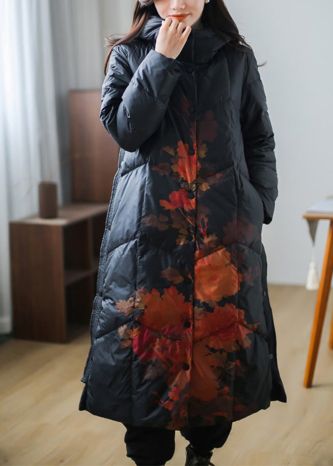 Plus Size Black Print Warm Fleece Thick Duck Down Long Down Coat Winter - Down Jackets - DYAVOR®