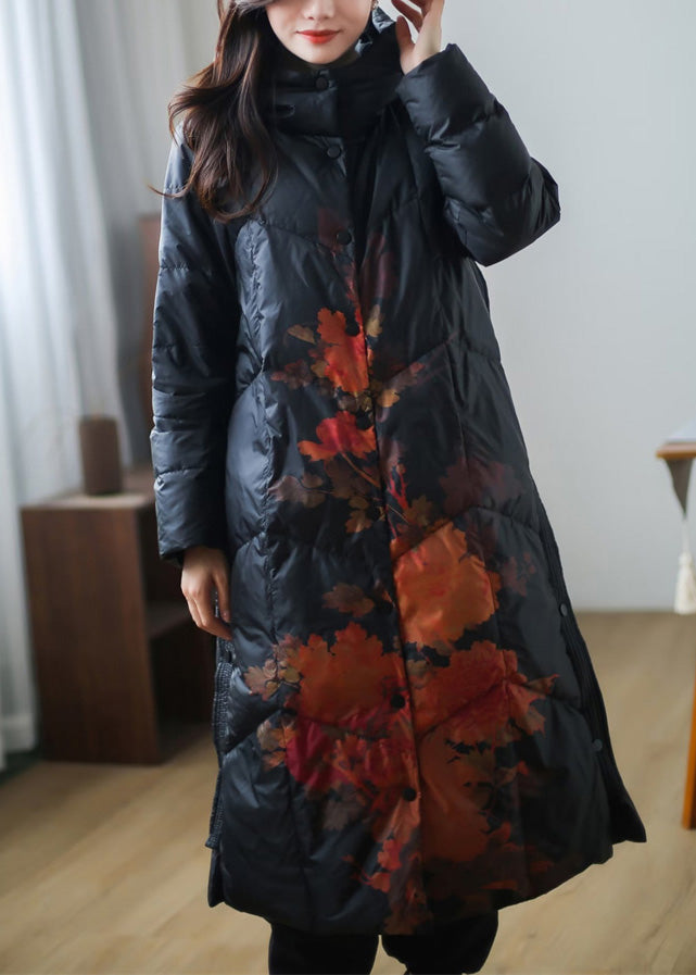 Plus Size Black Print Warm Fleece Thick Duck Down Long Down Coat Winter - Down Jackets - DYAVOR®