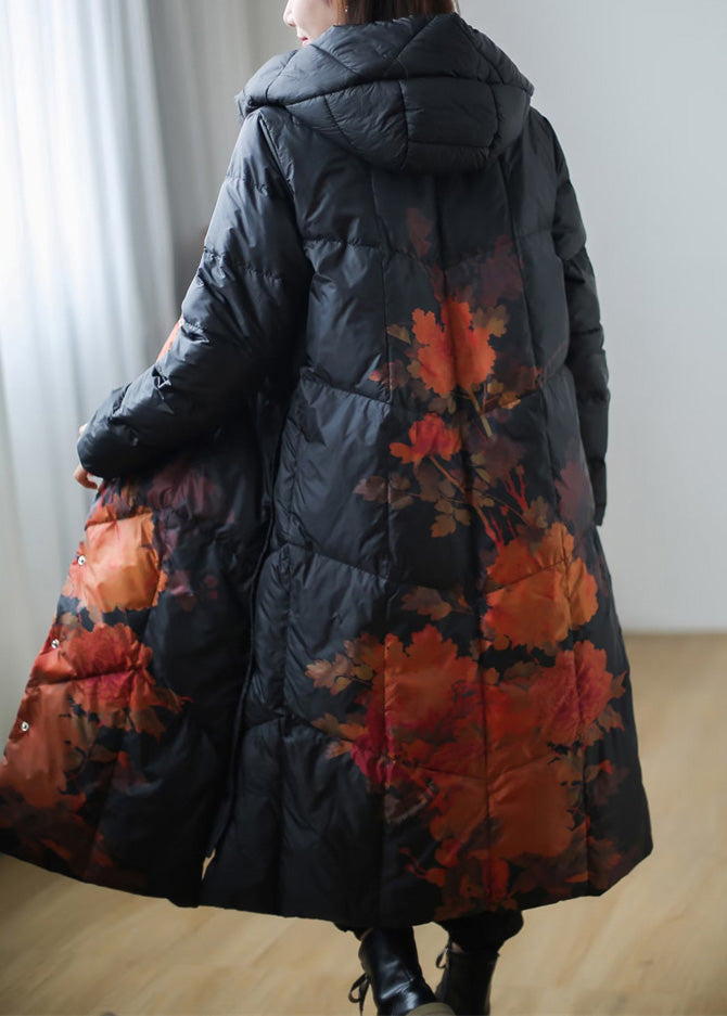 Plus Size Black Print Warm Fleece Thick Duck Down Long Down Coat Winter - Down Jackets - DYAVOR®