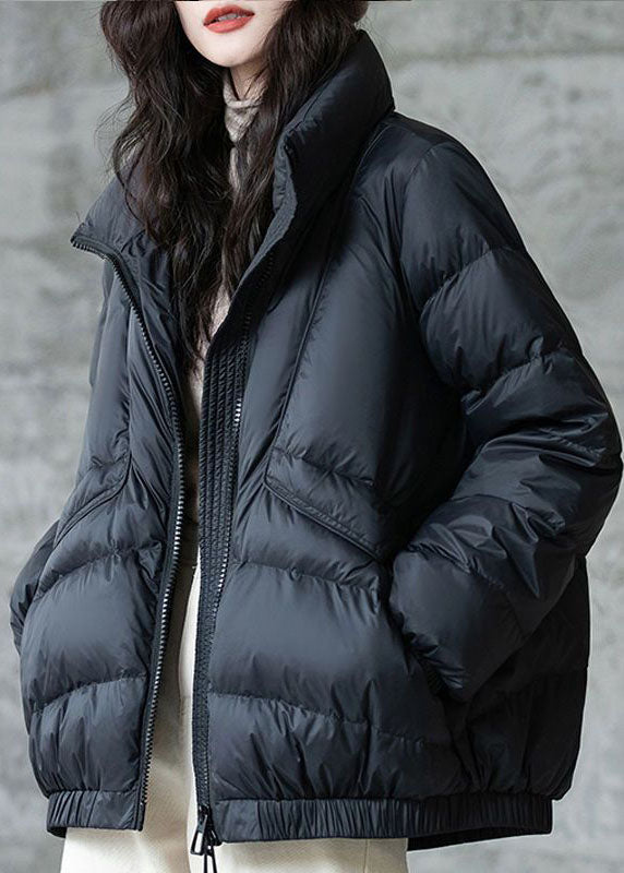 Plus Size Black Stand Collar Zip Up Thick Duck Down Winter Coats - Down Jackets - DYAVOR®