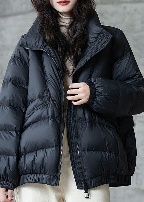 Plus Size Black Stand Collar Zip Up Thick Duck Down Winter Coats - Down Jackets - DYAVOR®