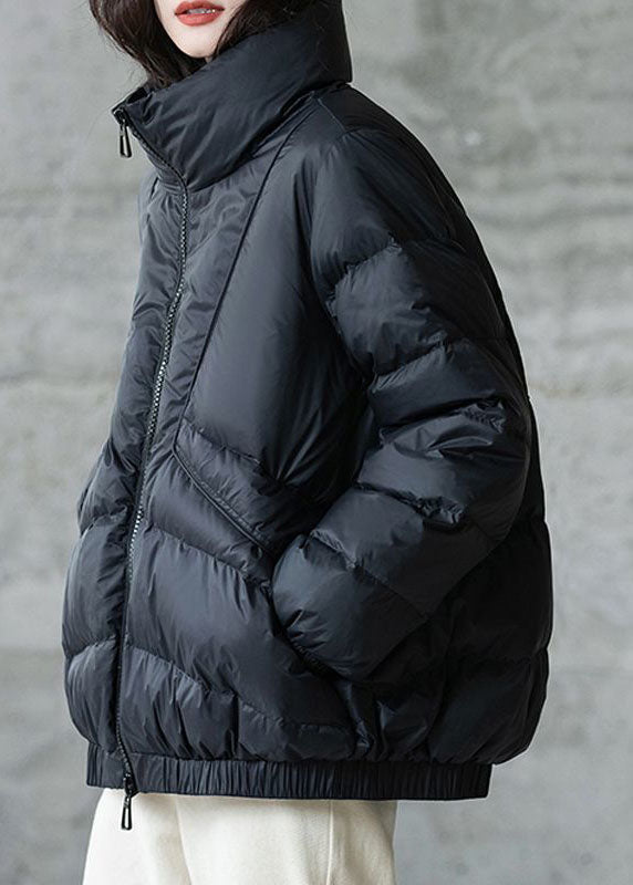 Plus Size Black Stand Collar Zip Up Thick Duck Down Winter Coats - Down Jackets - DYAVOR®