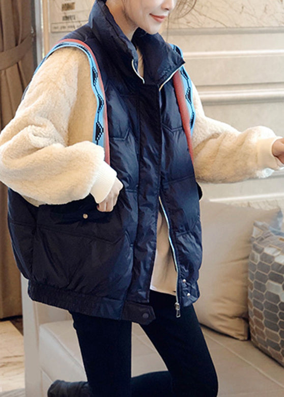 Plus Size Black Stand Collar Zippered Faux Fur Patchwork Fake Two Pieces Down Coat Winter - Down Jackets - DYAVOR®