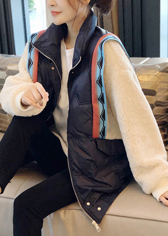 Plus Size Black Stand Collar Zippered Faux Fur Patchwork Fake Two Pieces Down Coat Winter - Down Jackets - DYAVOR®