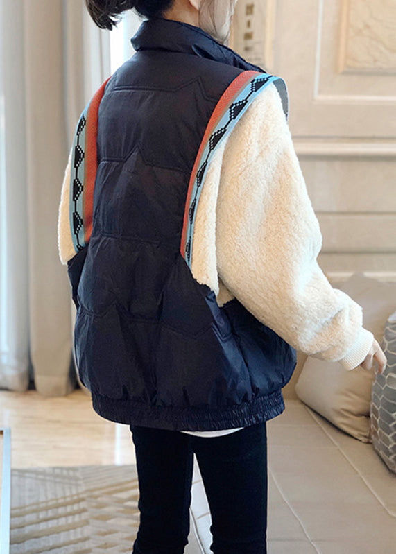 Plus Size Black Stand Collar Zippered Faux Fur Patchwork Fake Two Pieces Down Coat Winter - Down Jackets - DYAVOR®