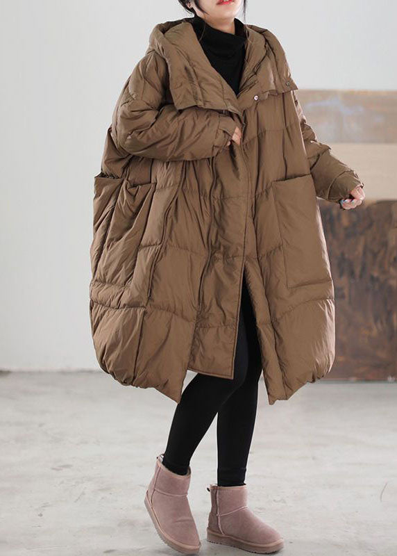 Plus Size Chocolate Hooded Oversized Big Pockets Duck Down Down Coats Winter - Down Jackets - DYAVOR®