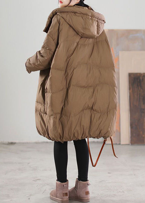 Plus Size Chocolate Hooded Oversized Big Pockets Duck Down Down Coats Winter - Down Jackets - DYAVOR®