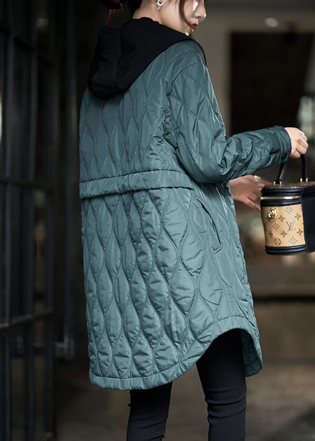 Plus Size Green Hooded Pockets Patchwork Fine Cotton Filled Winter Coats - Down Jackets - DYAVOR®