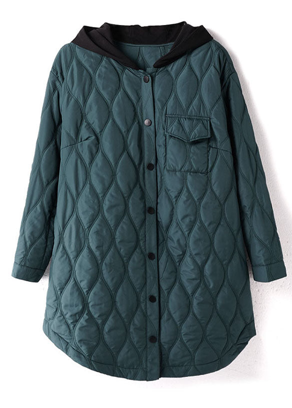Plus Size Green Hooded Pockets Patchwork Fine Cotton Filled Winter Coats - Down Jackets - DYAVOR®