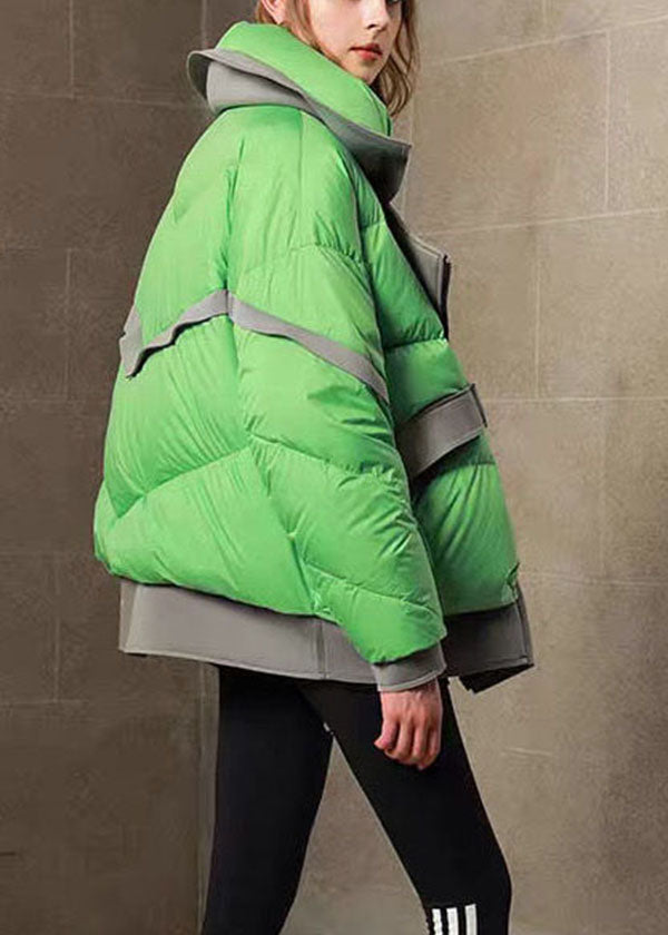 Plus Size Green Peter Pan Collar Patchwork Duck Down Puffers Jackets Winter - Down Jackets - DYAVOR®