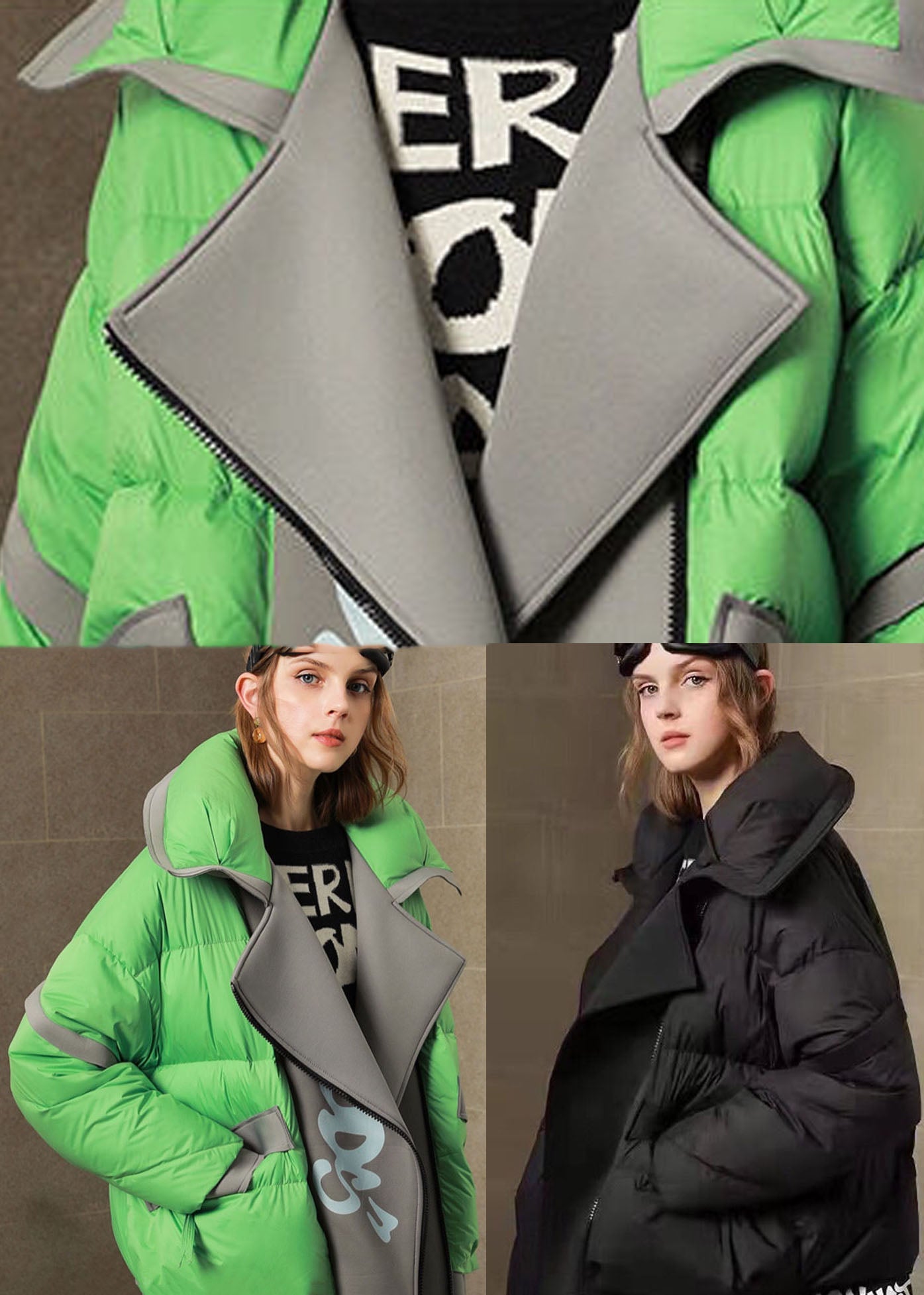 Plus Size Green Peter Pan Collar Patchwork Duck Down Puffers Jackets Winter - Down Jackets - DYAVOR®