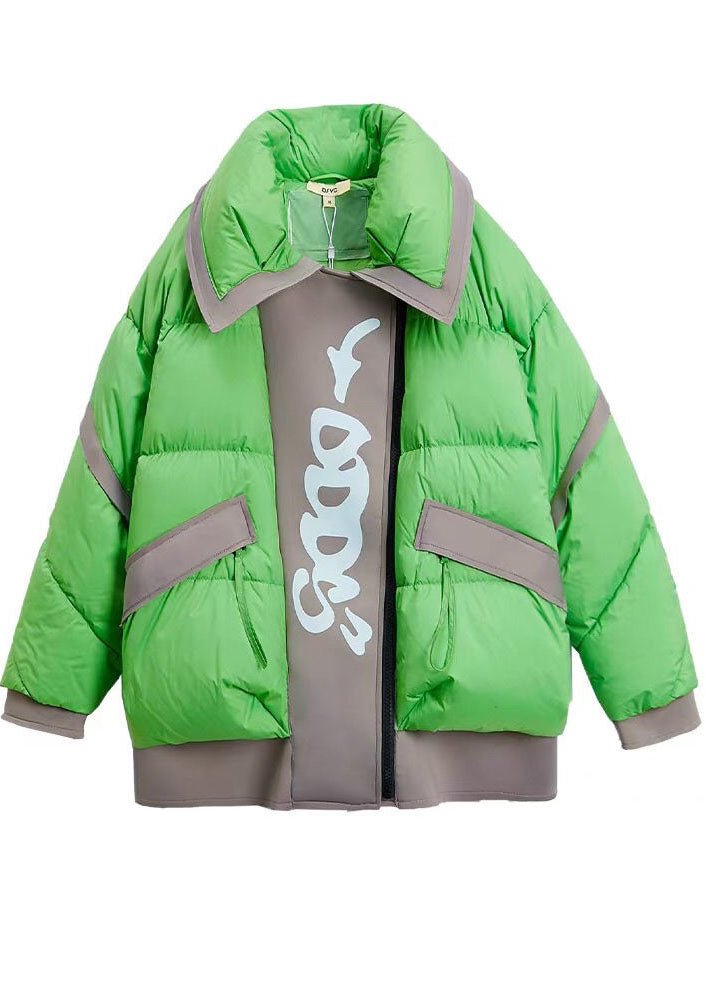 Plus Size Green Peter Pan Collar Patchwork Duck Down Puffers Jackets Winter - Down Jackets - DYAVOR®