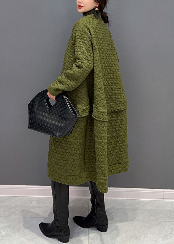 Plus Size Green V Neck Cotton Filled exra large hem Trench coat Winter - Down Jackets - DYAVOR®