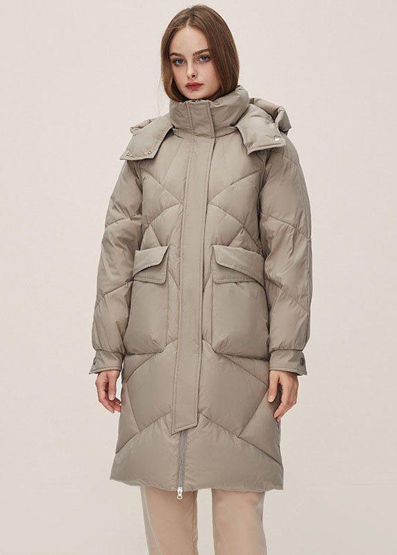 Plus Size Grey Hooded Solid Color Thick Duck Down Puffers Jackets Winter - Down Jackets - DYAVOR®