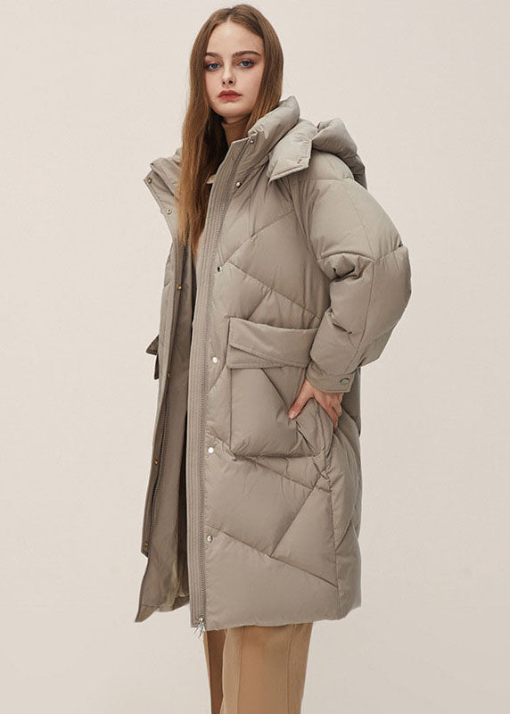 Plus Size Grey Hooded Solid Color Thick Duck Down Puffers Jackets Winter - Down Jackets - DYAVOR®