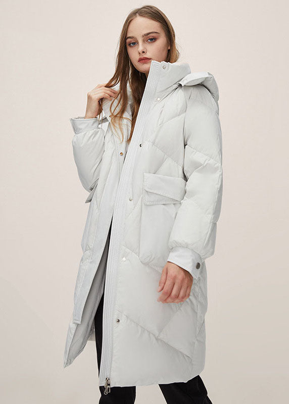 Plus Size Grey Hooded Solid Color Thick Duck Down Puffers Jackets Winter - Down Jackets - DYAVOR®