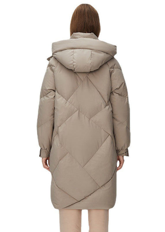 Plus Size Grey Hooded Solid Color Thick Duck Down Puffers Jackets Winter - Down Jackets - DYAVOR®