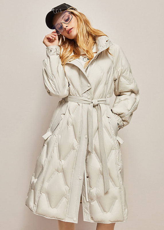 Plus Size Khaki Stand Collar Zip Up Warm Duck Down Winter Cinch Coats - Down Jackets - DYAVOR®