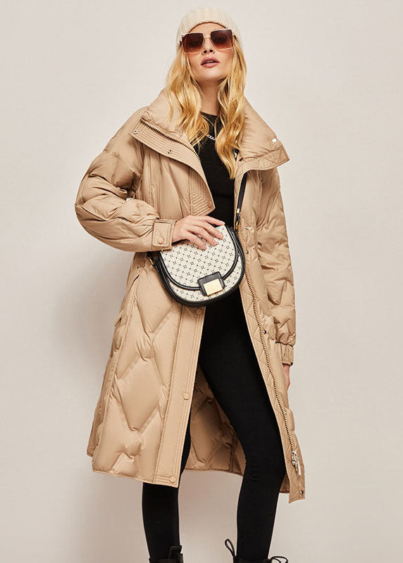Plus Size Khaki Stand Collar Zip Up Warm Duck Down Winter Cinch Coats - Down Jackets - DYAVOR®