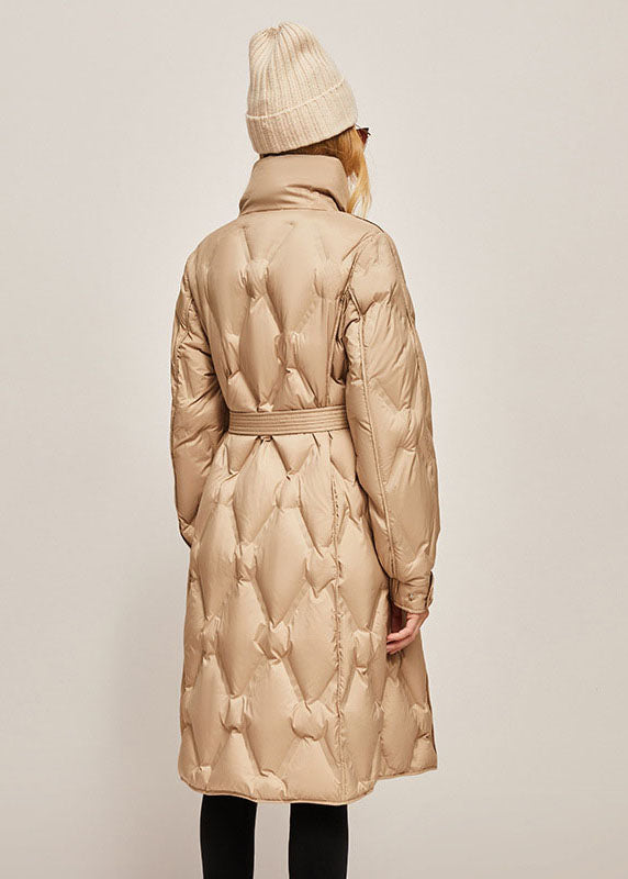 Plus Size Khaki Stand Collar Zip Up Warm Duck Down Winter Cinch Coats - Down Jackets - DYAVOR®