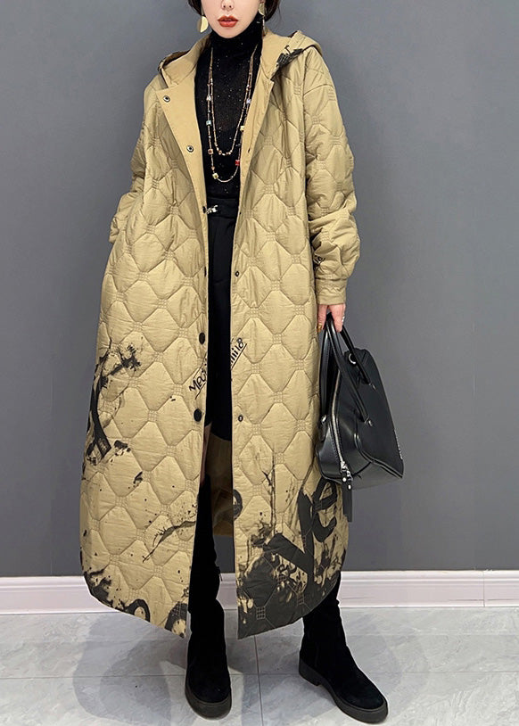 Plus Size Khaki Warm Fleece Thick Button Long Hooded Parka Winter - Down Jackets - DYAVOR®