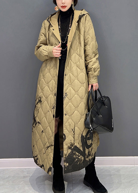 Plus Size Khaki Warm Fleece Thick Button Long Hooded Parka Winter - Down Jackets - DYAVOR®